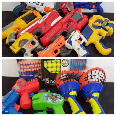 LOT 225: Collection of Nerf Guns, Accessories & More