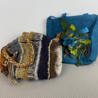 2 Vintage Fall Purses Felt and Knitted