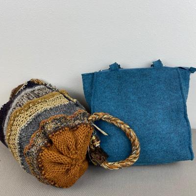 2 Vintage Fall Purses Felt and Knitted