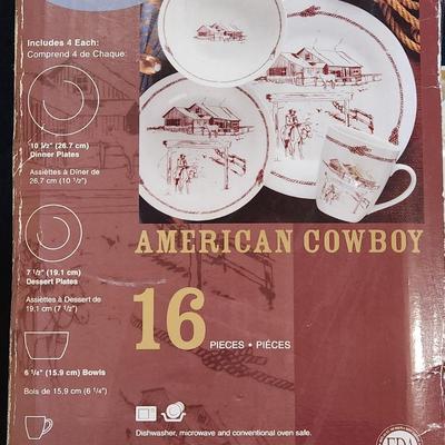 Sale Photo Thumbnail #206: Vintage Gibson Western Cowboy Dinnerware set.
Will receive all items pictured as is and all peices included are there.