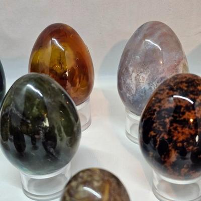 Collection of Polished Stone Eggs & Stands (GB-JS)
