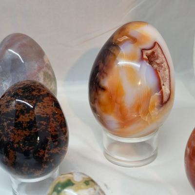 Collection of Polished Stone Eggs & Stands (GB-JS)