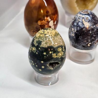 Collection of Polished Stone Eggs & Stands (GB-JS)