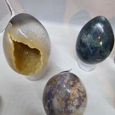 Collection of Polished Stone Eggs & Stands (GB-JS)