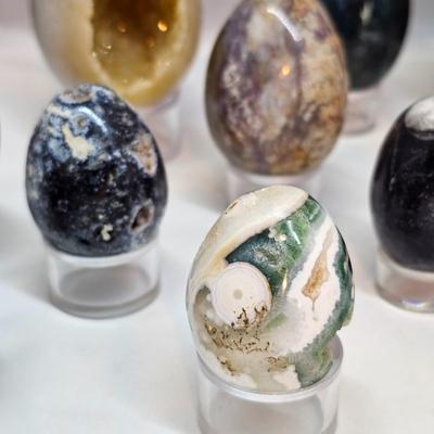Collection of Polished Stone Eggs & Stands (GB-JS)