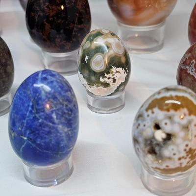Collection of Polished Stone Eggs & Stands (GB-JS)