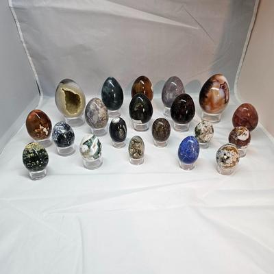 Collection of Polished Stone Eggs & Stands (GB-JS)