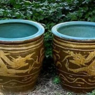 Two Antique Chinese Egg Pots With Dragon Design