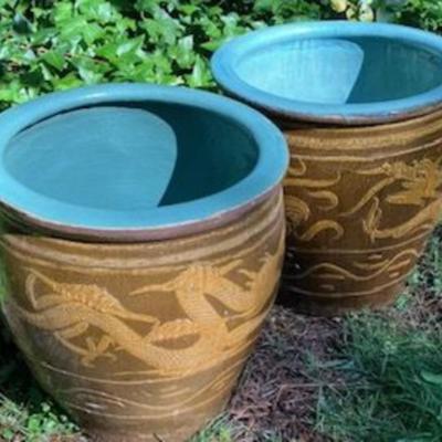 Two Antique Chinese Egg Pots With Dragon Design