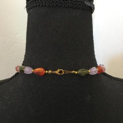 Cool vintage multicolored, pink, green, orange faux stone bead necklace