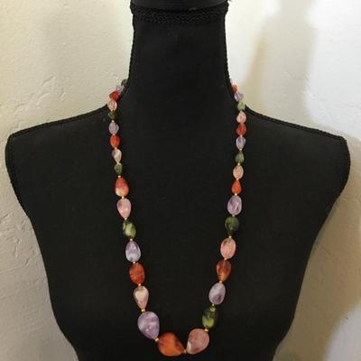 Cool vintage multicolored, pink, green, orange faux stone bead necklace