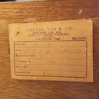 Drop Front Three Drawer Engraved Secretary by Vincent Yeh & Co. (GB-JS)