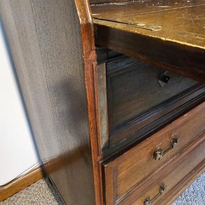 Drop Front Three Drawer Engraved Secretary by Vincent Yeh & Co. (GB-JS)