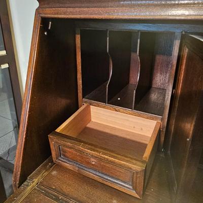 Drop Front Three Drawer Engraved Secretary by Vincent Yeh & Co. (GB-JS)