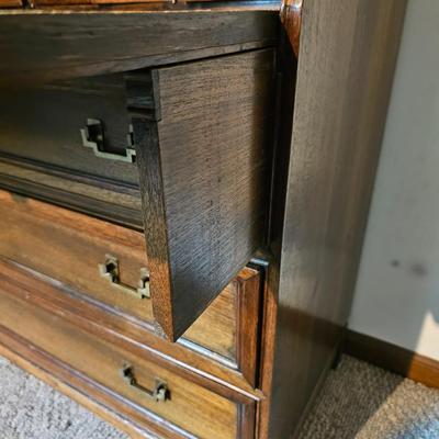 Drop Front Three Drawer Engraved Secretary by Vincent Yeh & Co. (GB-JS)