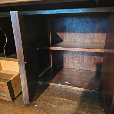 Drop Front Three Drawer Engraved Secretary by Vincent Yeh & Co. (GB-JS)