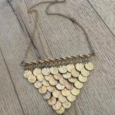 Vintage coin, statement, necklace, gold tone