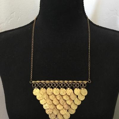 Vintage coin, statement, necklace, gold tone