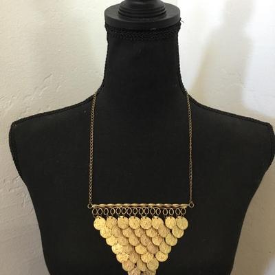 Vintage coin, statement, necklace, gold tone