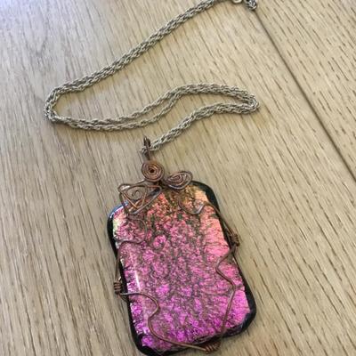 Large vintage, art glass pendant necklace