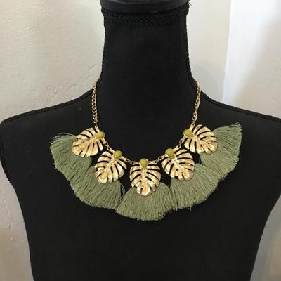 New York gold tone, light, green statement, necklace