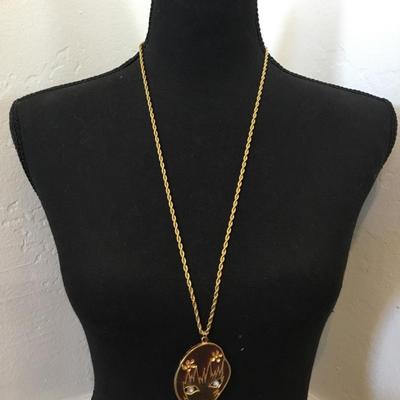Cool vintage Stain glass art lady’s face pendant necklace