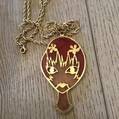 Cool vintage Stain glass art lady’s face pendant necklace