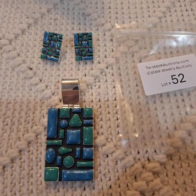 Sale Photo Thumbnail #217: Pendant and Matching earrrings, turquoise colored signed Best