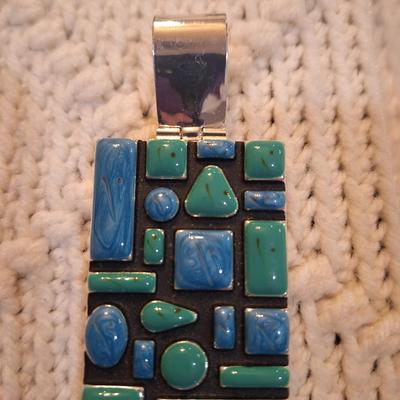 Sale Photo Thumbnail #219: Pendant and Matching earrrings, turquoise colored signed Best