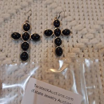Sale Photo Thumbnail #230: Cross earrings with small black stones