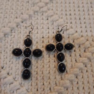 Sale Photo Thumbnail #231: Cross earrings with small black stones
