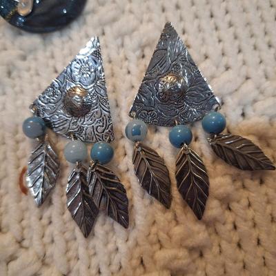 Sale Photo Thumbnail #241: 2 pair earrings, one metal and enamel, one metal and beads