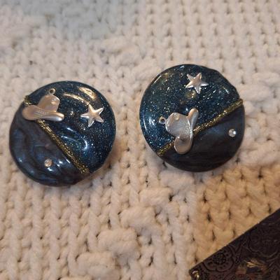 Sale Photo Thumbnail #243: 2 pair earrings, one metal and enamel, one metal and beads