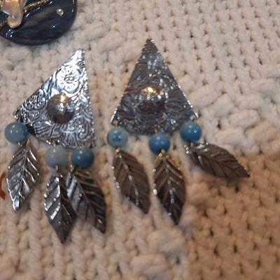 Sale Photo Thumbnail #242: 2 pair earrings, one metal and enamel, one metal and beads