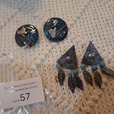 Sale Photo Thumbnail #240: 2 pair earrings, one metal and enamel, one metal and beads
