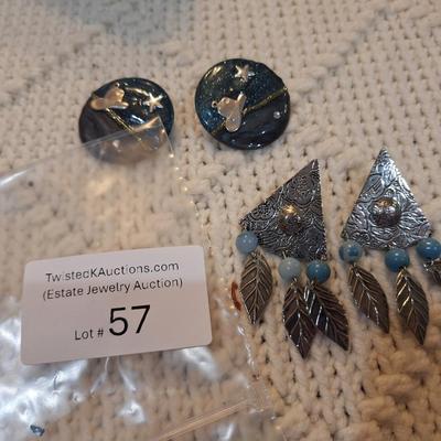 Sale Photo Thumbnail #244: 2 pair earrings, one metal and enamel, one metal and beads