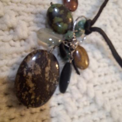 Sale Photo Thumbnail #278: Stone cluster necklace on leather strap