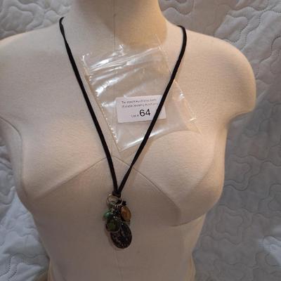 Sale Photo Thumbnail #277: Stone cluster necklace on leather strap