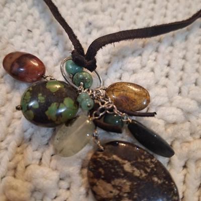 Sale Photo Thumbnail #279: Stone cluster necklace on leather strap