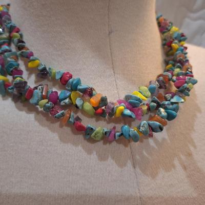 Sale Photo Thumbnail #282: Necklace and earring set of stone chips, bright spring like colors