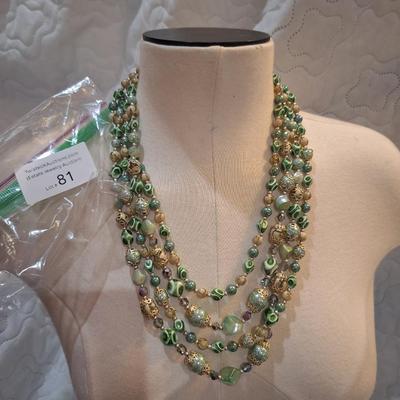 Sale Photo Thumbnail #367: multi strand green and gold tone beaded necklace