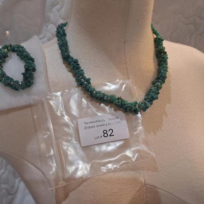 Sale Photo Thumbnail #368: Necklace and bracelet set- turquoise colored rock chips