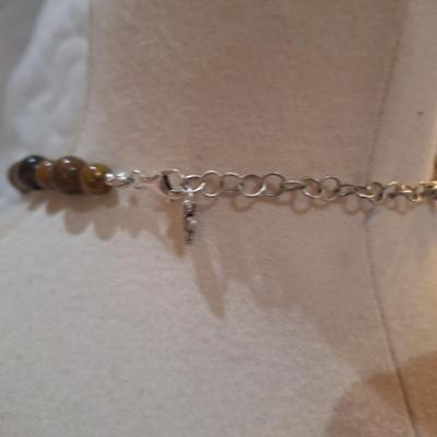 Sale Photo Thumbnail #375: Brown beaded necklace with large pendant - clasp is marked 925