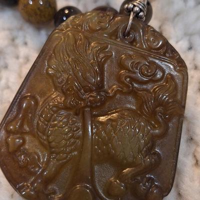 Sale Photo Thumbnail #378: Brown beaded necklace with large pendant - clasp is marked 925