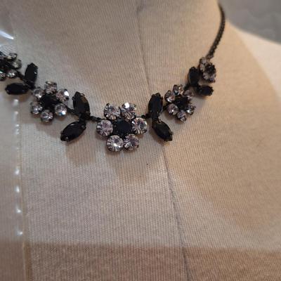 Sale Photo Thumbnail #384: choker necklace with black and clear floral shape stones