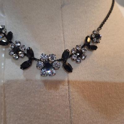 Sale Photo Thumbnail #386: choker necklace with black and clear floral shape stones