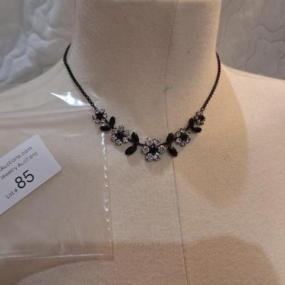 Sale Photo Thumbnail #385: choker necklace with black and clear floral shape stones