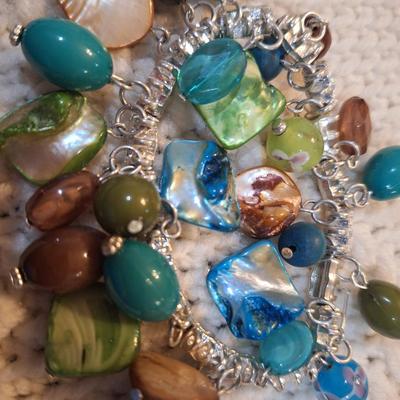 Sale Photo Thumbnail #395: beaded charm bracelet- blues and greens