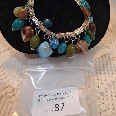 Sale Photo Thumbnail #391: beaded charm bracelet- blues and greens