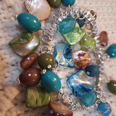 Sale Photo Thumbnail #394: beaded charm bracelet- blues and greens